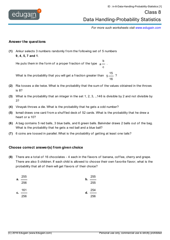 Data Handling-Probability Statistics